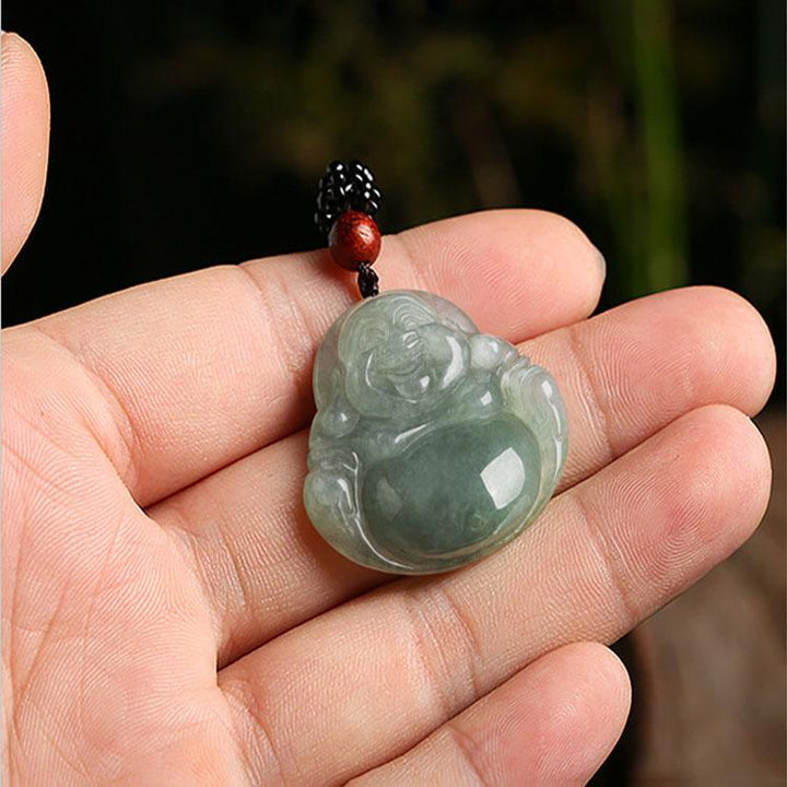 Jade-Kette mit lachendem Buddha - Für Zufriedenheit - Necklace - TaoTempel