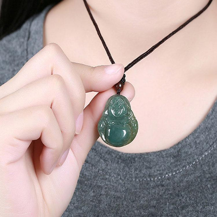Jade-Kette mit lachendem Buddha - Für Zufriedenheit - Necklace - TaoTempel