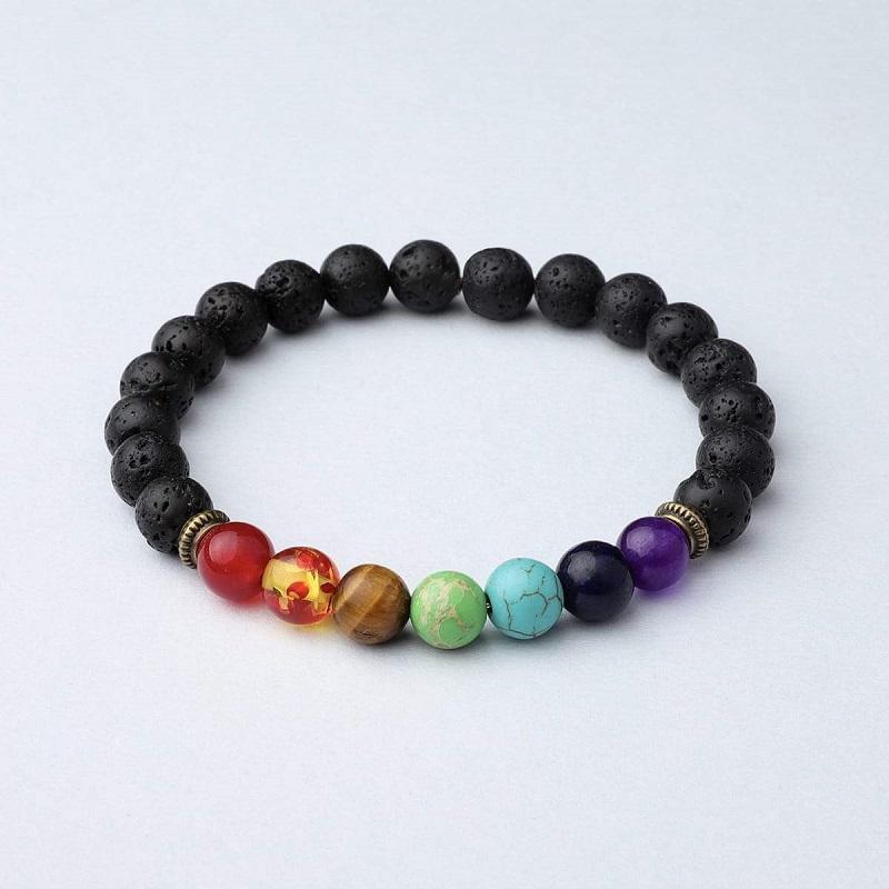 7 Chakra Lavastein Armband - Diffusor für ätherische Öle - Bracelet - TaoTempel