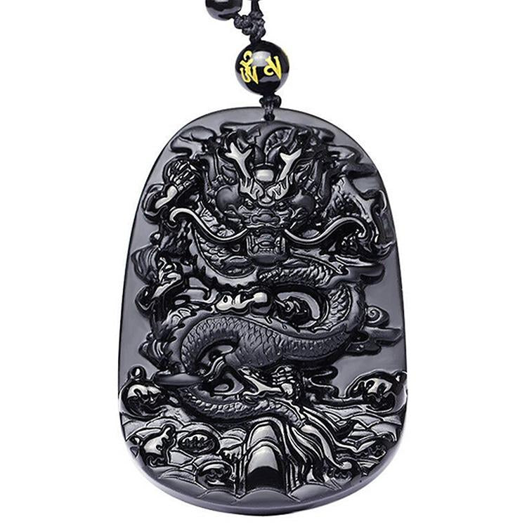 Natürliche Schwarze Obsidian Drachen Halskette - Schutz, Glück & Erfolg - Necklace - TaoTempel