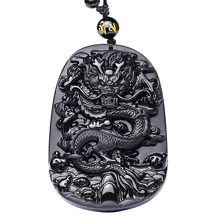 Natürliche Schwarze Obsidian Drachen Halskette - Schutz, Glück & Erfolg - Necklace - TaoTempel