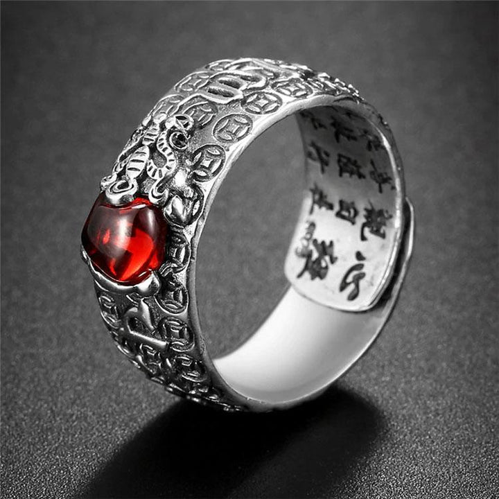 Natürlicher Granat Pixiu Ring - Feng Shui Ring für Reichtum - Ring - TaoTempel