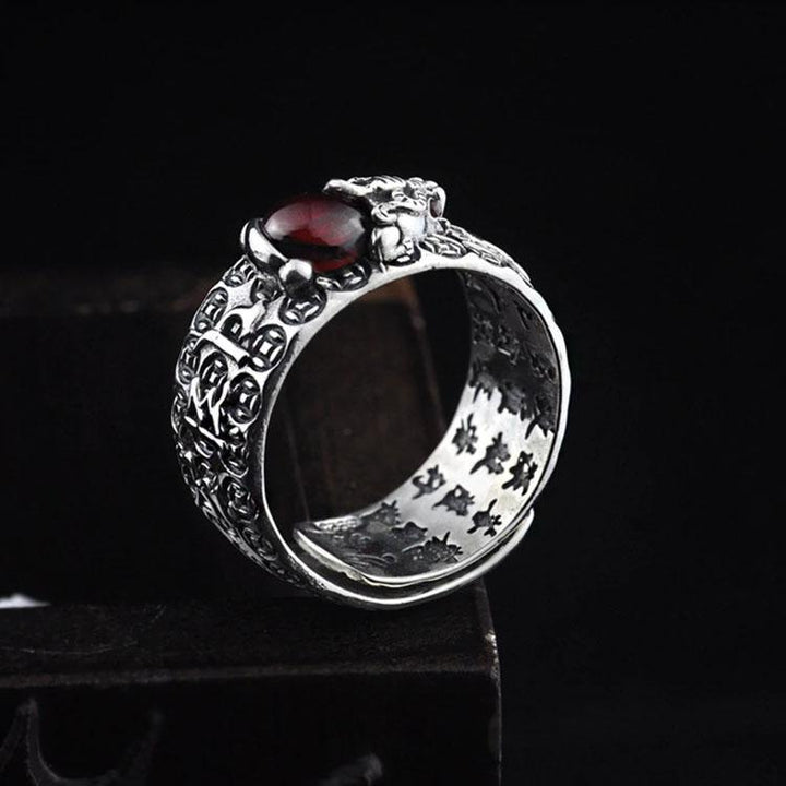 Natürlicher Granat Pixiu Ring - Feng Shui Ring für Reichtum - Ring - TaoTempel