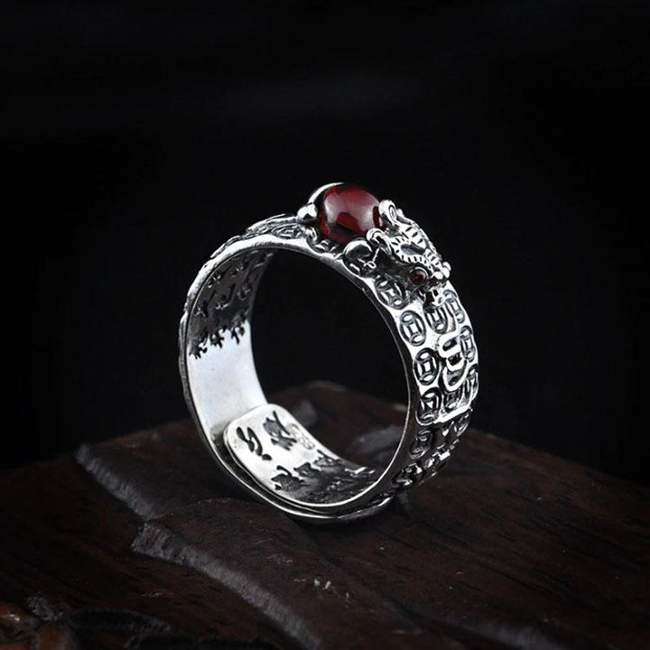 Natürlicher Granat Pixiu Ring - Feng Shui Ring für Reichtum - Ring - TaoTempel