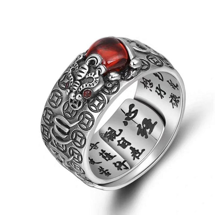 Natürlicher Granat Pixiu Ring - Feng Shui Ring für Reichtum - Ring - TaoTempel
