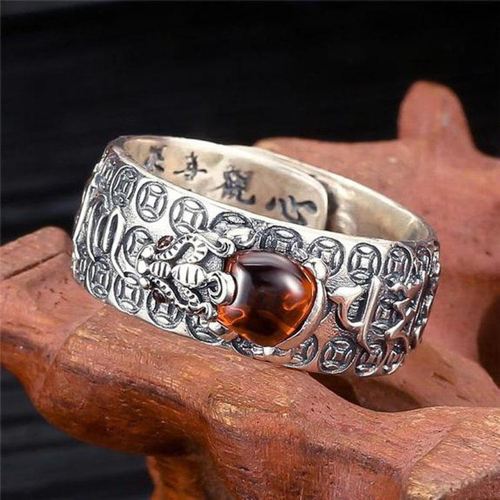 Natürlicher Granat Pixiu Ring - Feng Shui Ring für Reichtum - Ring - TaoTempel
