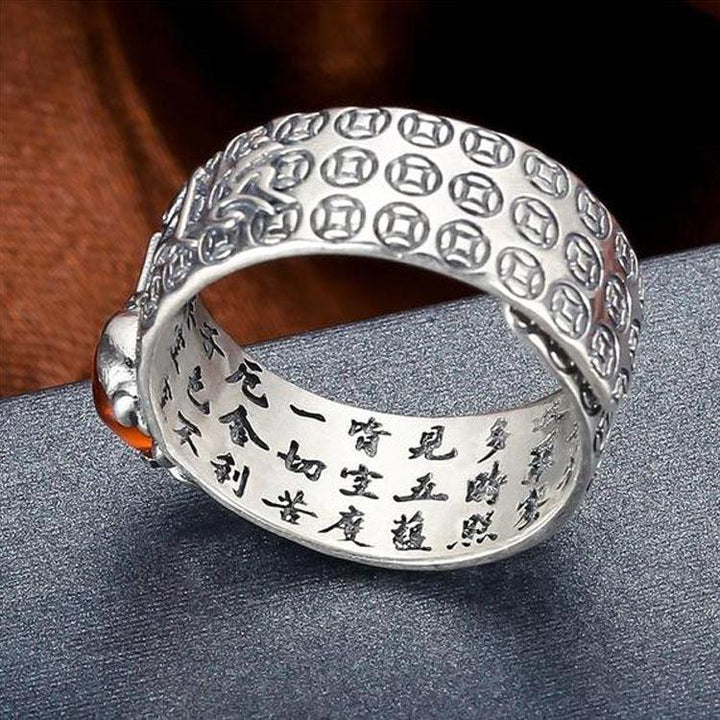 Natürlicher Granat Pixiu Ring - Feng Shui Ring für Reichtum - Ring - TaoTempel
