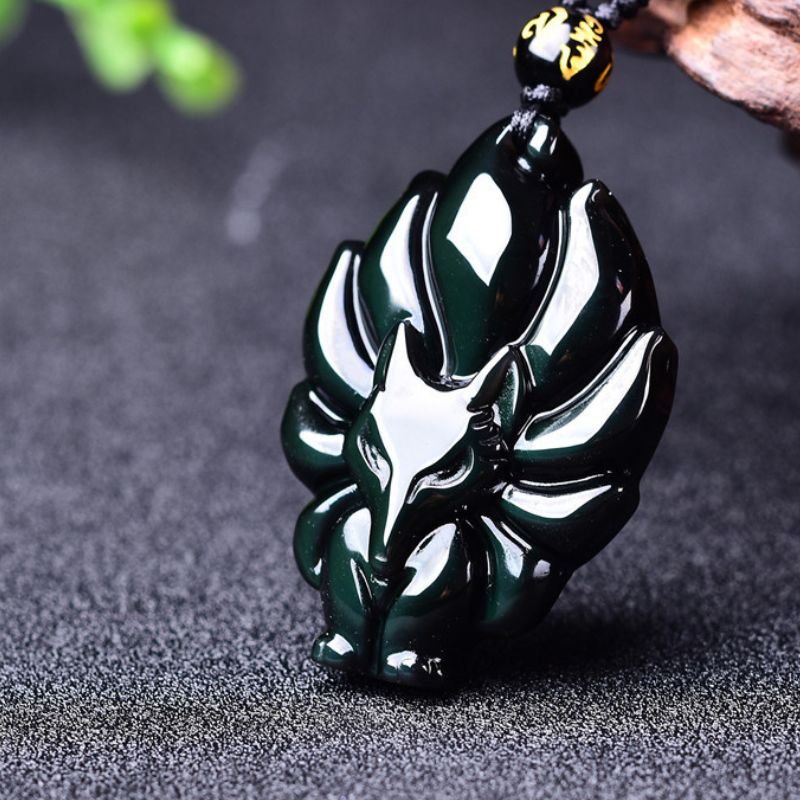 Neunschwänzige Fuchs Halskette aus Regenbogen Obsidian - Necklace - TaoTempel