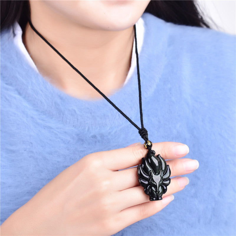 Neunschwänzige Fuchs Halskette aus Regenbogen Obsidian - Necklace - TaoTempel