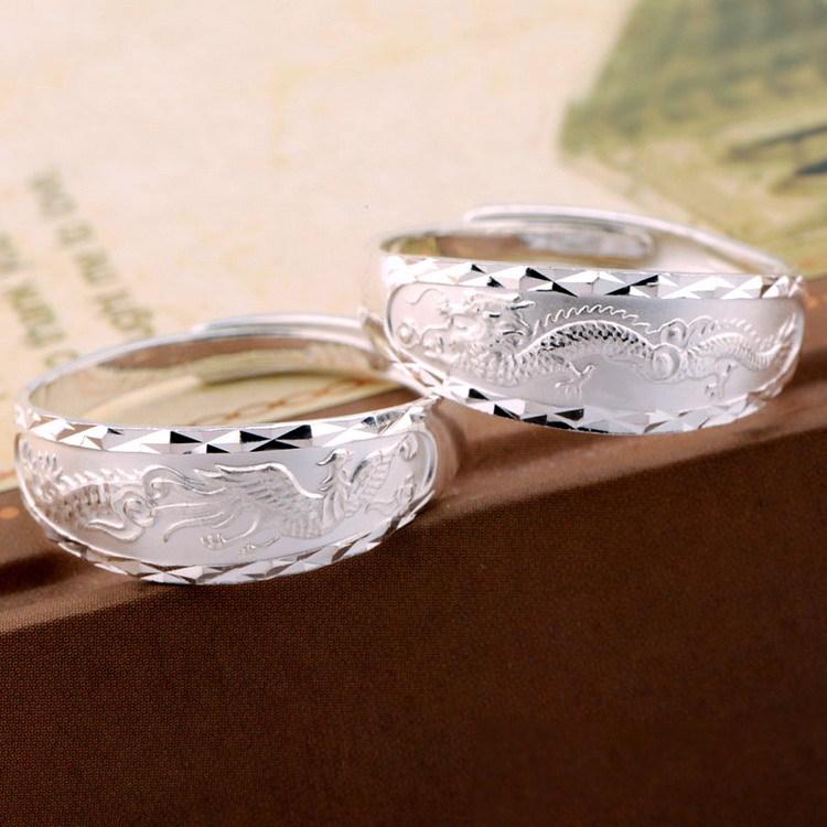 Paar Ringe mit silbernen Drachen & Phoenix - Ring - TaoTempel