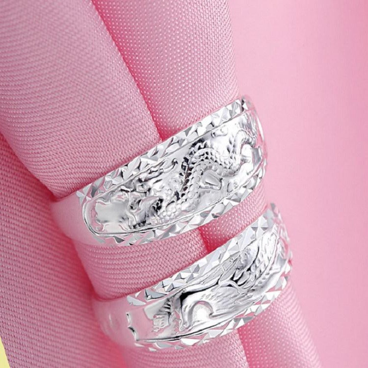 Paar Ringe mit silbernen Drachen & Phoenix - Ring - TaoTempel