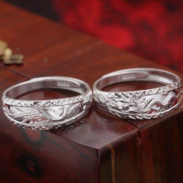 Paar Ringe mit silbernen Drachen & Phoenix - Ring - TaoTempel