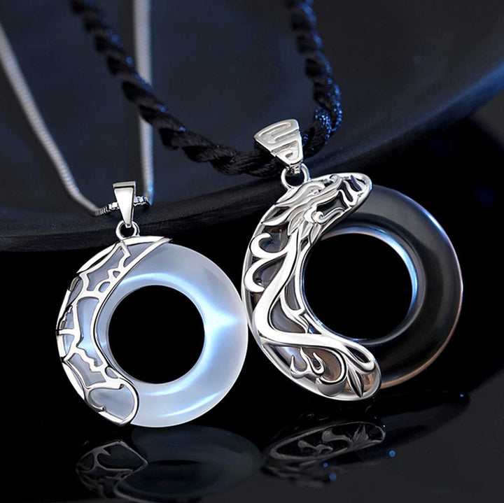 Drachen und Phönix Paar Halskette - Obsidian & Opal Anhänger zum Schutz - Necklace - TaoTempel
