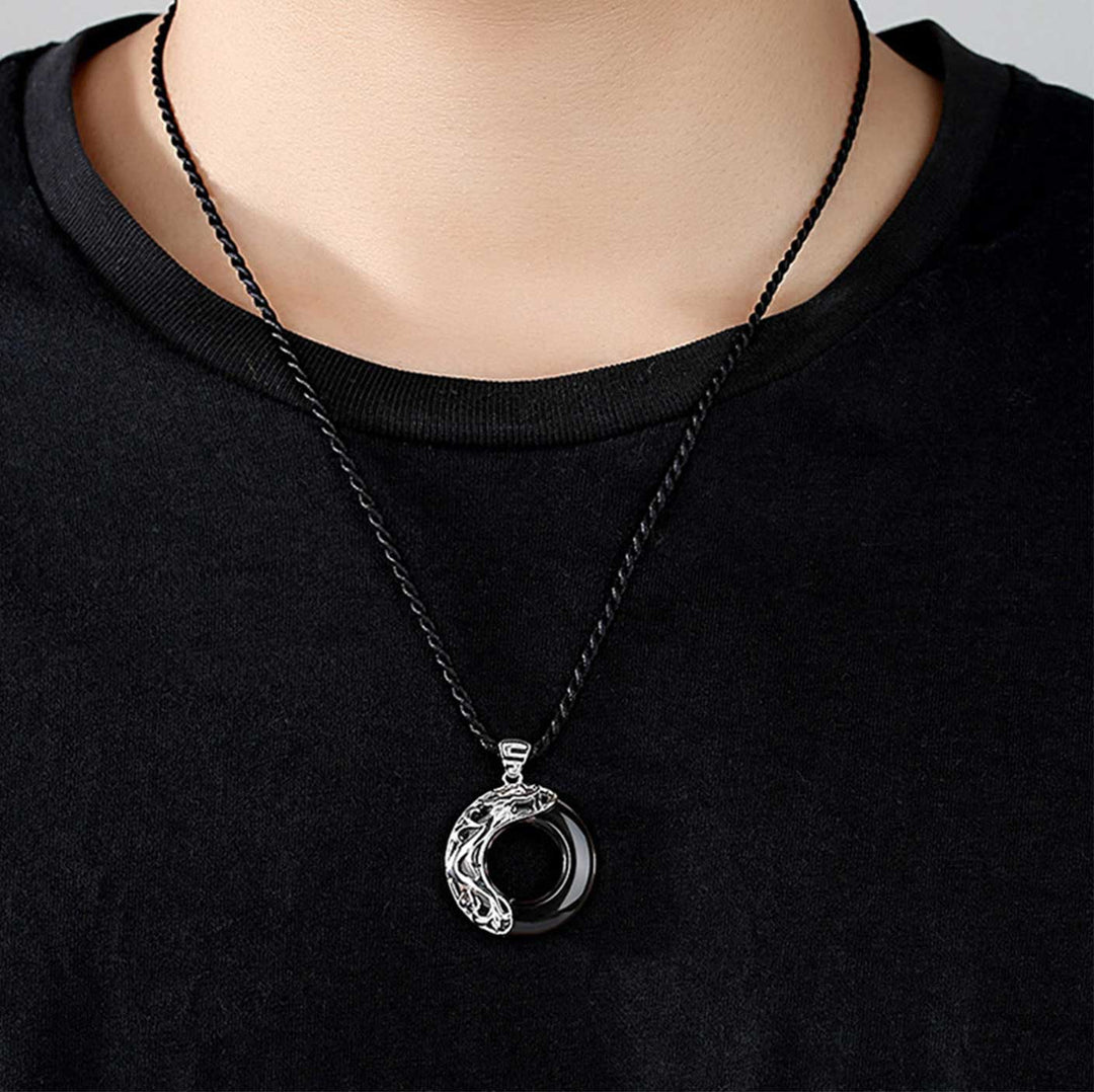 Drachen und Phönix Paar Halskette - Obsidian & Opal Anhänger zum Schutz - Necklace - TaoTempel