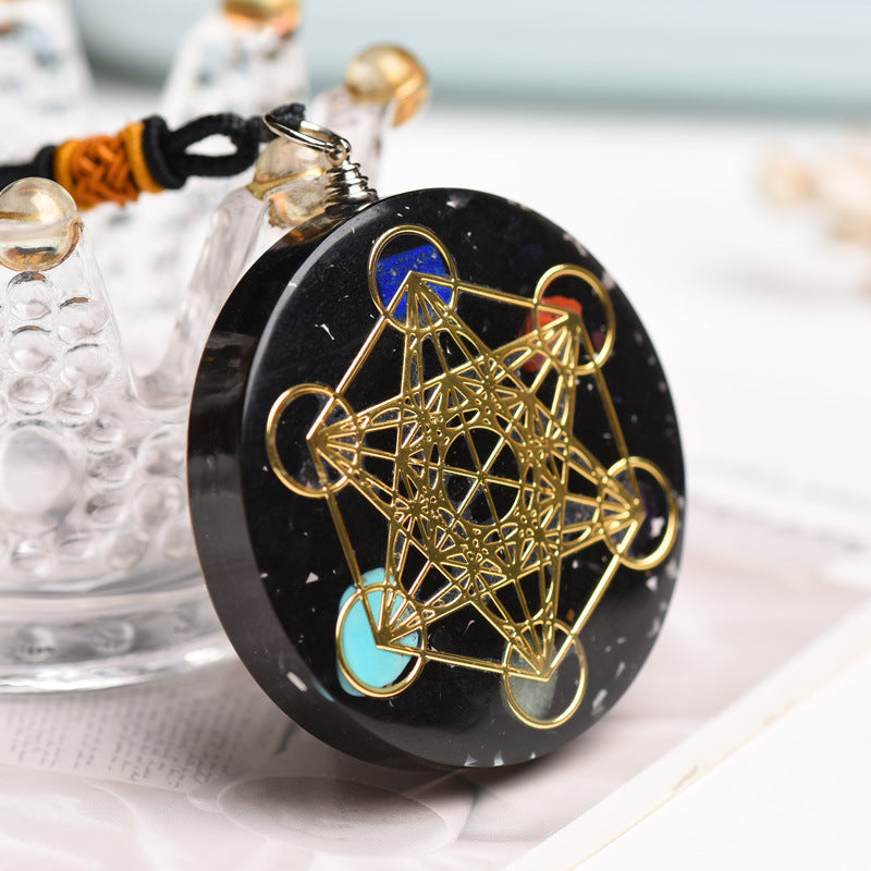Schwarze Turmalin Metatron Würfel Orgonit Schutz Halskette - Necklace - TaoTempel