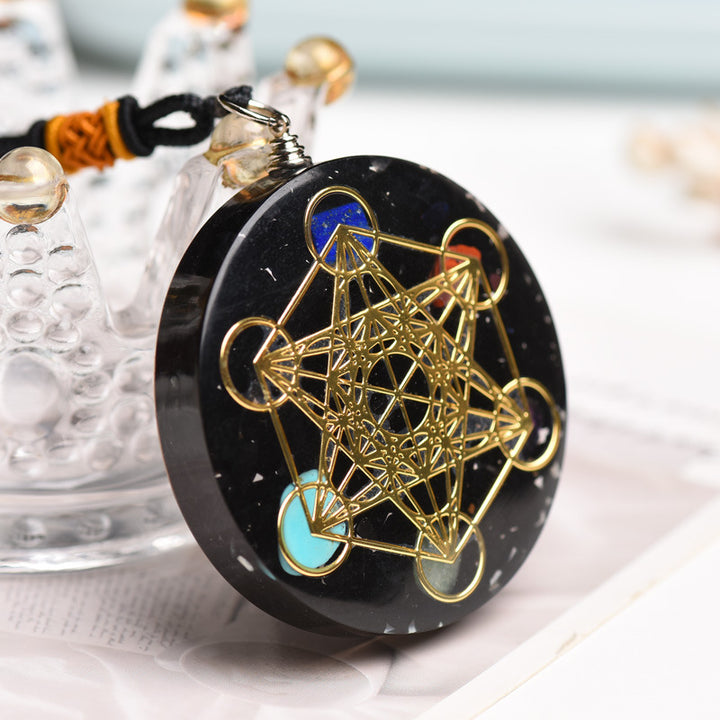 Schwarze Turmalin Metatron Würfel Orgonit Schutz Halskette - Necklace - TaoTempel