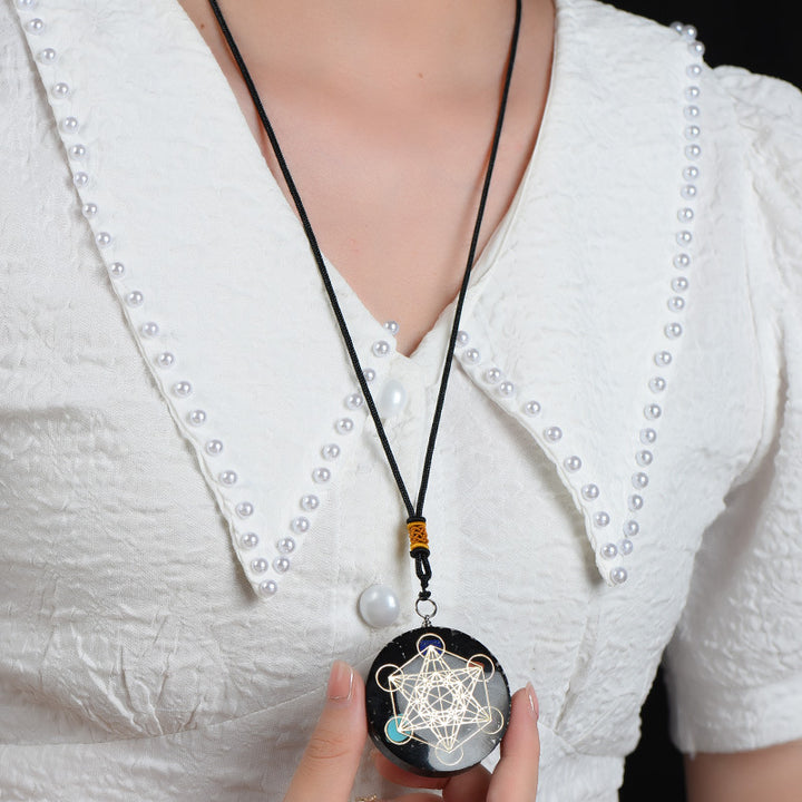 Schwarze Turmalin Metatron Würfel Orgonit Schutz Halskette - Necklace - TaoTempel