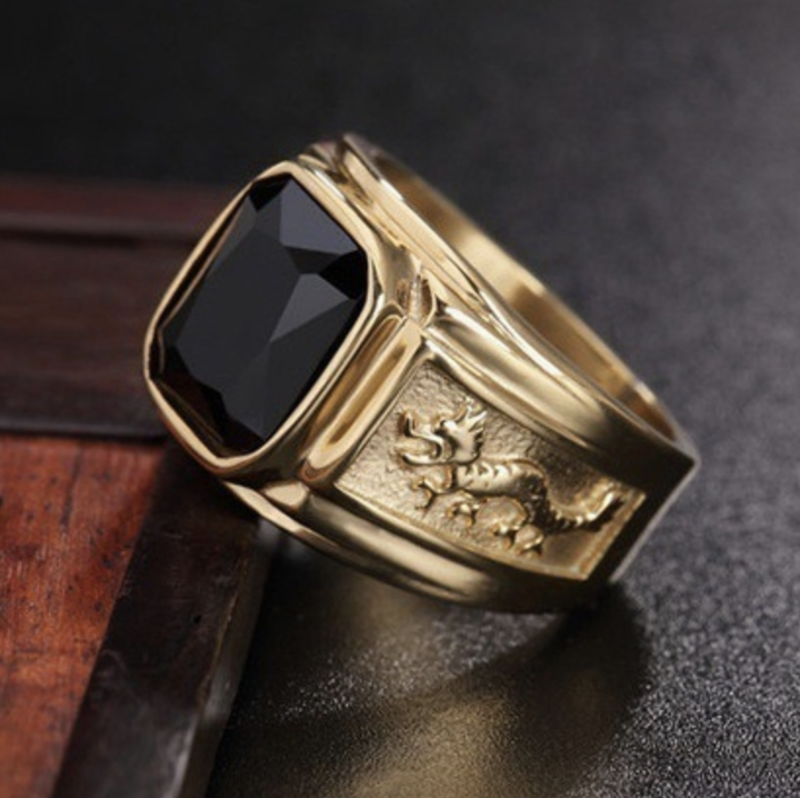 Schwarzer Kristall Glücksdrachen Ring - Ring - TaoTempel