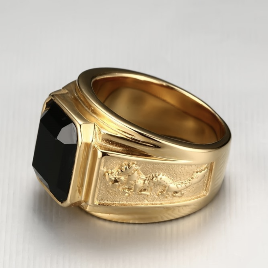 Schwarzer Kristall Glücksdrachen Ring - Ring - TaoTempel