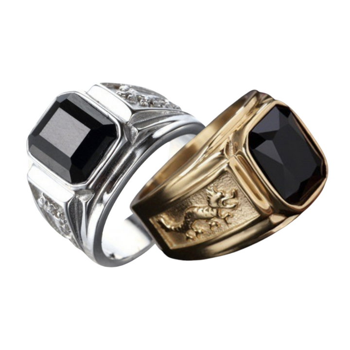 Schwarzer Kristall Glücksdrachen Ring - Ring - TaoTempel