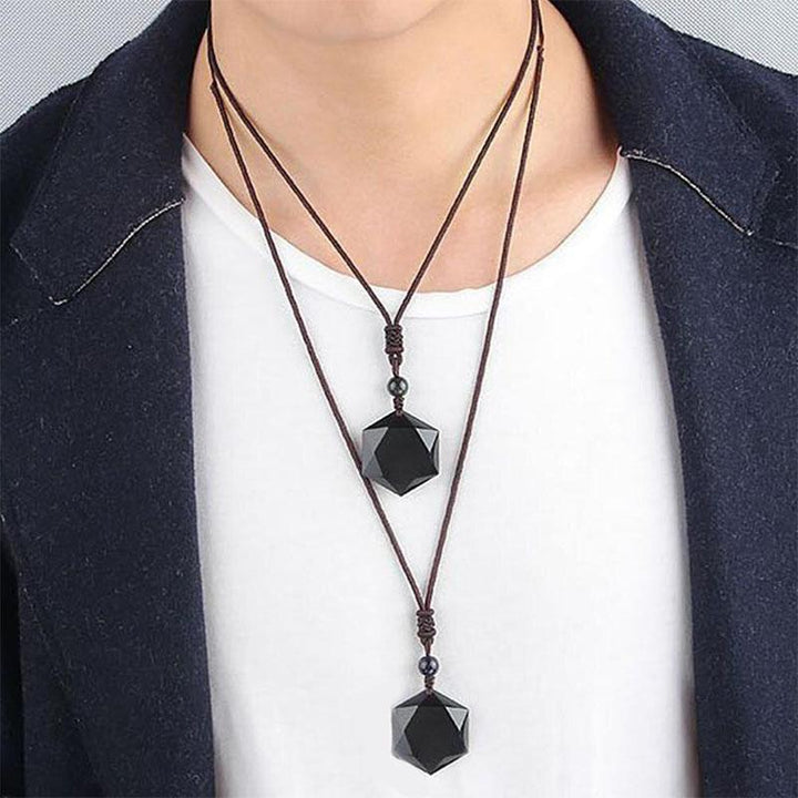 Schwarzer Obsidian Talisman - Halskette für Schutz - Necklace - TaoTempel