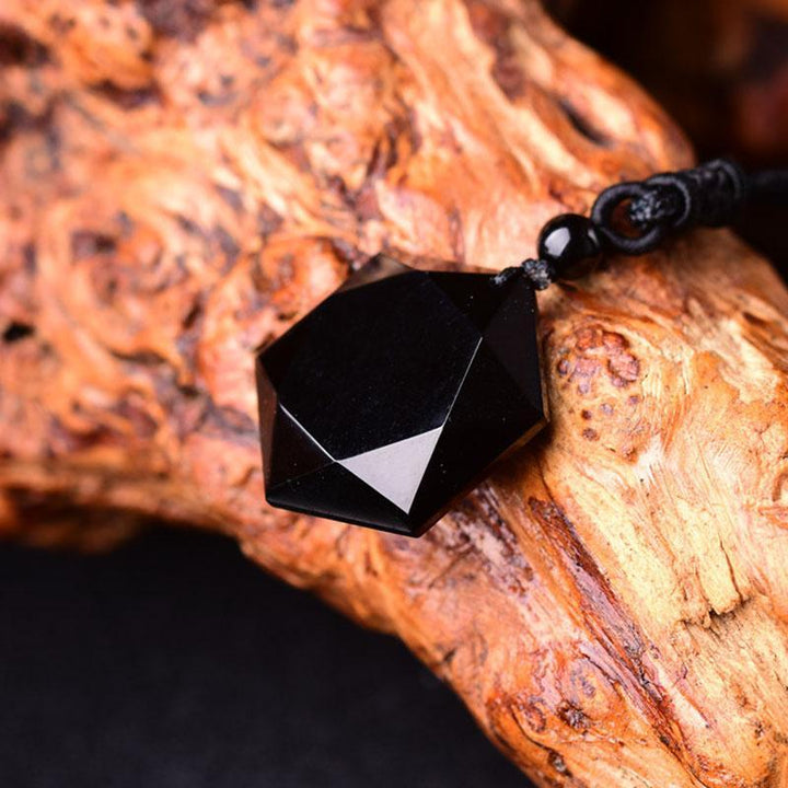 Schwarzer Obsidian Talisman - Halskette für Schutz - Necklace - TaoTempel