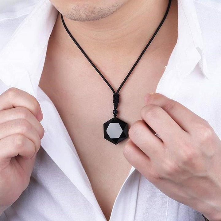 Schwarzer Obsidian Talisman - Halskette für Schutz - Necklace - TaoTempel