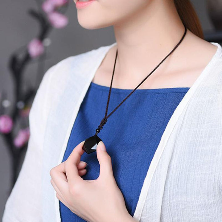 Schwarzer Obsidian Talisman - Halskette für Schutz - Necklace - TaoTempel