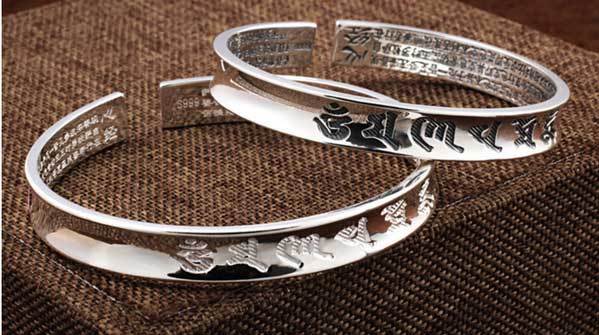 Tibetischer Mantra Armreif mit Herzsutra - Silber - Bracelet - TaoTempel