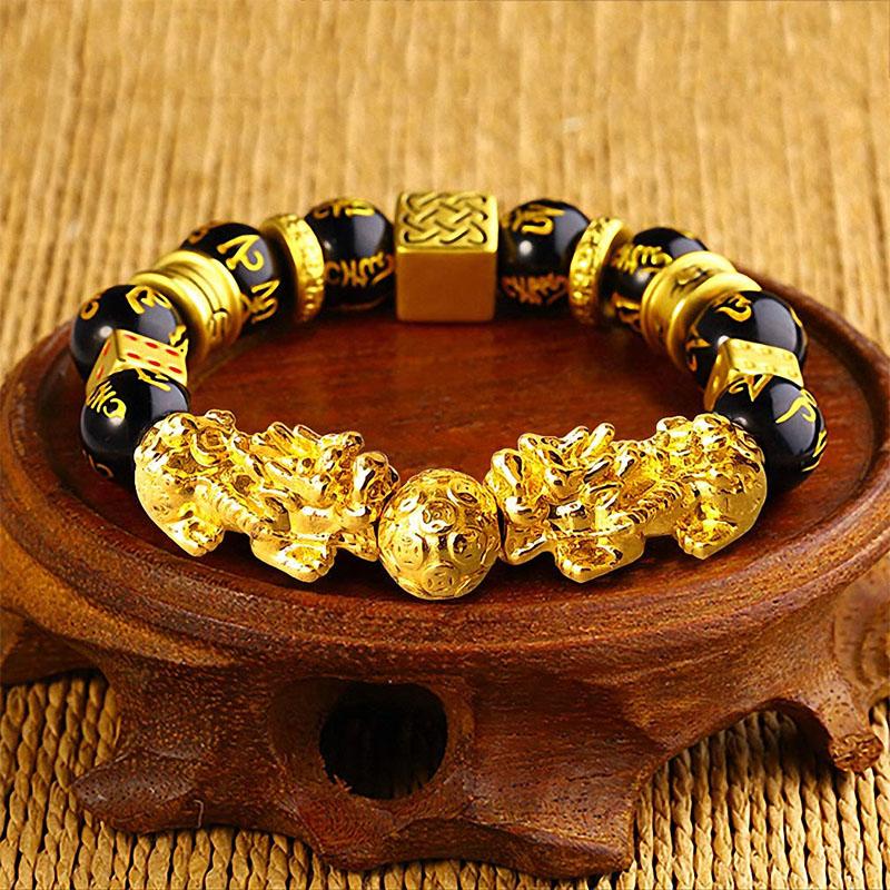 Doppelter Pixiu Wohlstandsarmband vergoldet - Für Reichtum - Bracelet - TaoTempel