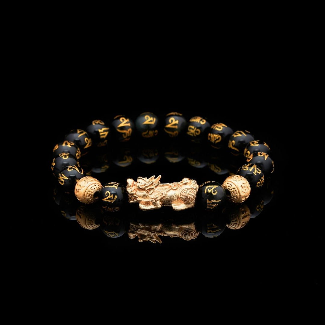 Feng Shui Pixiu Schwarzer Obsidian Armband - für Glück & Wohlstand - Bracelet - TaoTempel