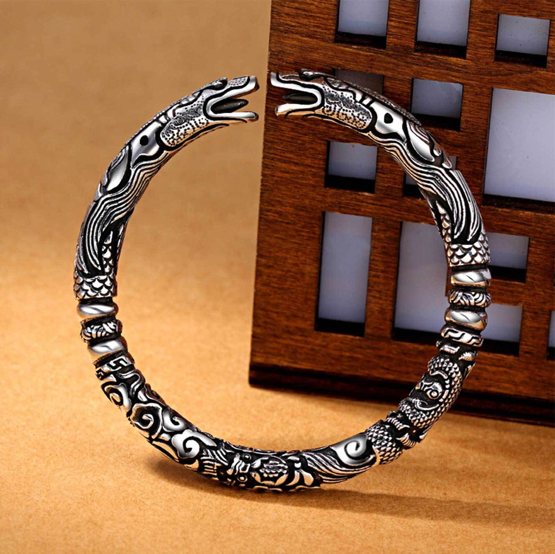 Antiker Silberner Drachen Armreif - Für Stärke - Bracelet - TaoTempel