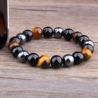 Armband für dreifachen Schutz - Tigerauge, Obsidian, Hämatit - Bracelet - TaoTempel