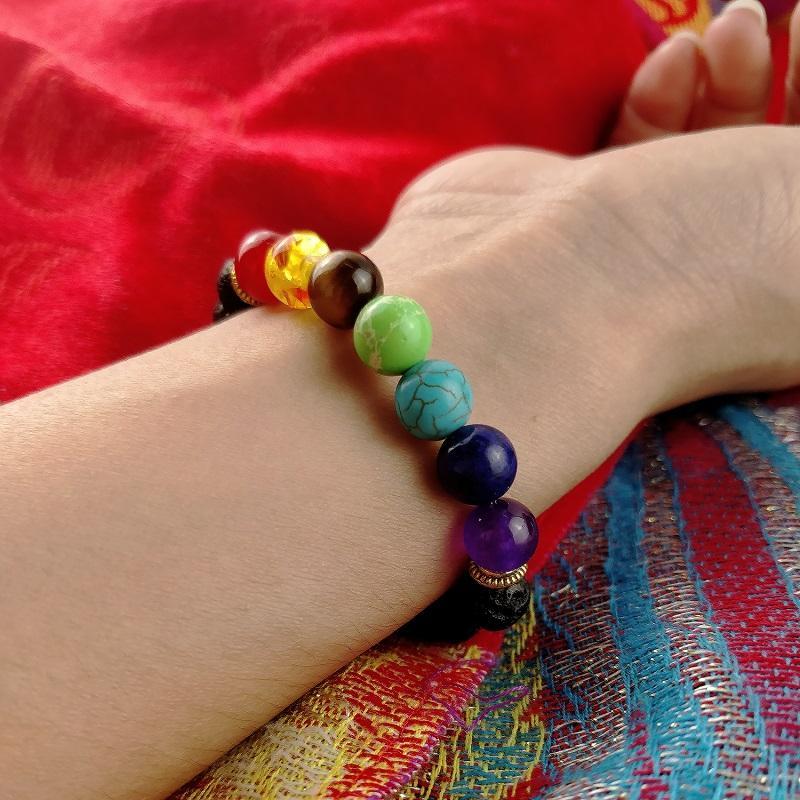 7 Chakra Lavastein Armband - Diffusor für ätherische Öle - Bracelet - TaoTempel