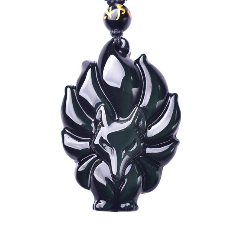 Neunschwänzige Fuchs Halskette aus Regenbogen Obsidian - Necklace - TaoTempel