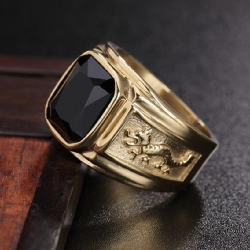 Schwarzer Kristall Glücksdrachen Ring - Ring - TaoTempel